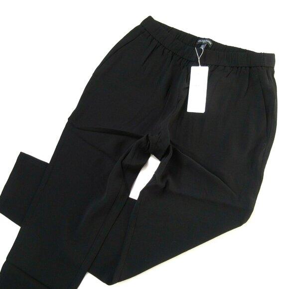 NWT Eileen Fisher Slouchy Ankle in Black Silk Georgette Pull-on Crop Pants L - Picture 3 of 8